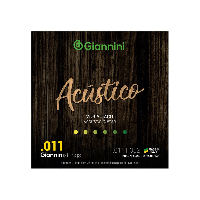 Encordoamento para Violão Aço 6 cordas Giannini Acústico Bronze 65/35 GESPW (.011 – .052) | Magazine Monteiro