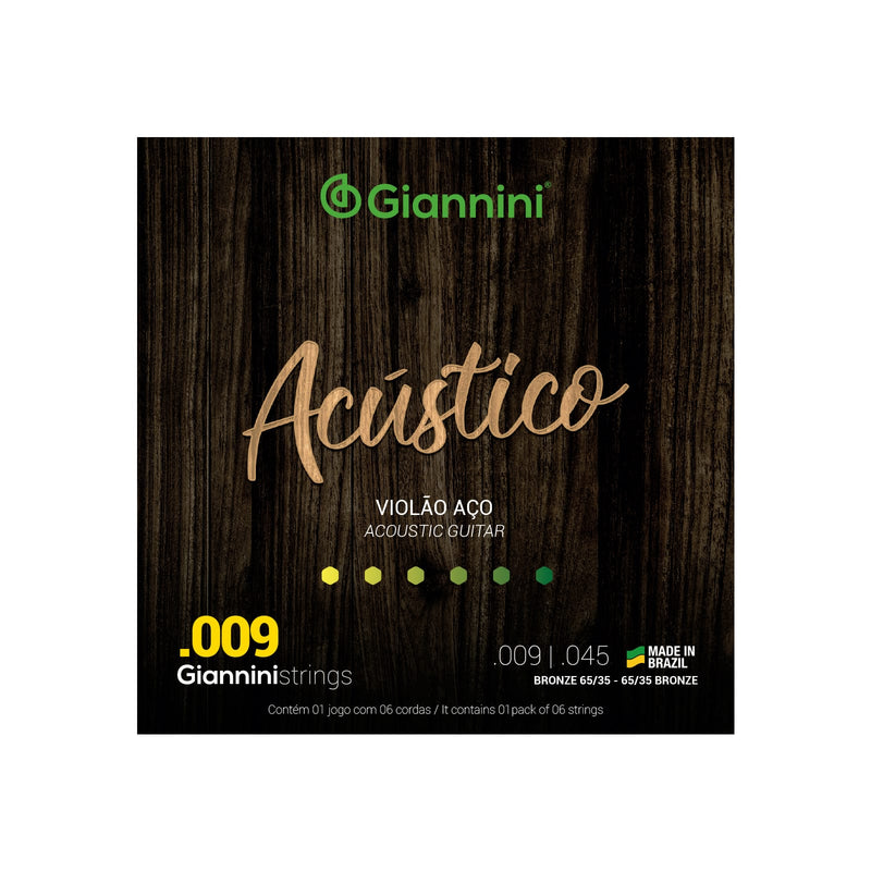 Encordoamento para Violão Aço 6 cordas Giannini Acústico Bronze 65/35 GESWAL (.009 – .045) | Magazine Monteiro